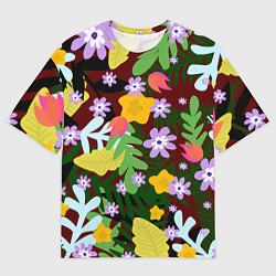 Футболка оверсайз мужская Гавайская цветочная расцветка, цвет: 3D-принт