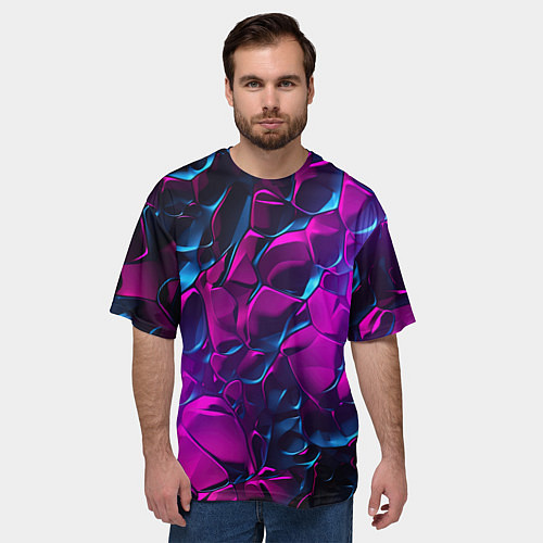 Мужская футболка оверсайз Кислотная яркая абстракция в камуфляжном стиле фио / 3D-принт – фото 3