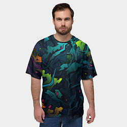 Футболка оверсайз мужская Кислотная яркая абстракция в камуфляжном стиле, цвет: 3D-принт — фото 2