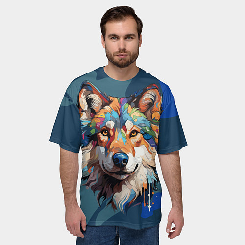 Мужская футболка оверсайз Очень красивый волк / 3D-принт – фото 3