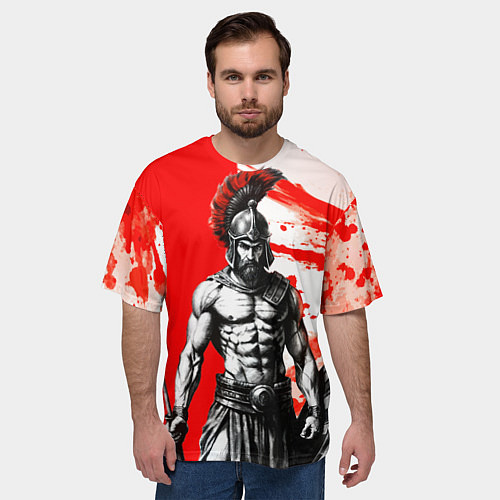 Мужская футболка оверсайз Гладиатор Спартак красно белые / 3D-принт – фото 3
