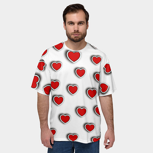 Мужская футболка оверсайз Стикеры наклейки объемные сердечки / 3D-принт – фото 3