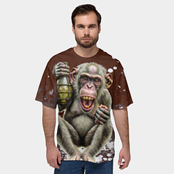 Футболка оверсайз мужская Обезьяна с гранатой в лапе, цвет: 3D-принт — фото 2