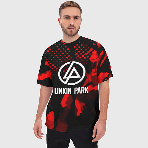 Мужская футболка оверсайз Linkin park краски текстуры / 3D-принт – фото 3
