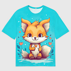 Футболка оверсайз мужская Лисенок и сердечки, цвет: 3D-принт