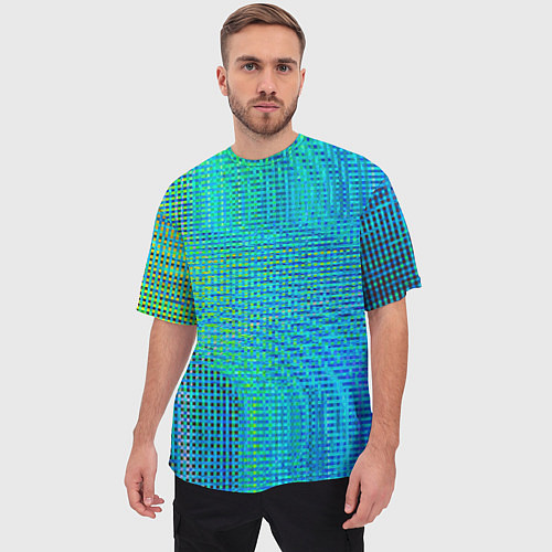 Мужская футболка оверсайз Синусоидные волны из квадратиков / 3D-принт – фото 3