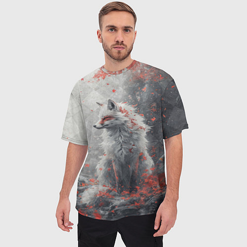 Мужская футболка оверсайз Осенний лис / 3D-принт – фото 3