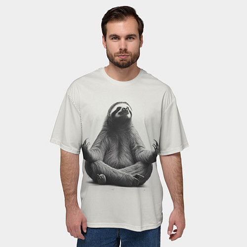 Мужская футболка оверсайз Ленивиц в позе лотоса / 3D-принт – фото 3