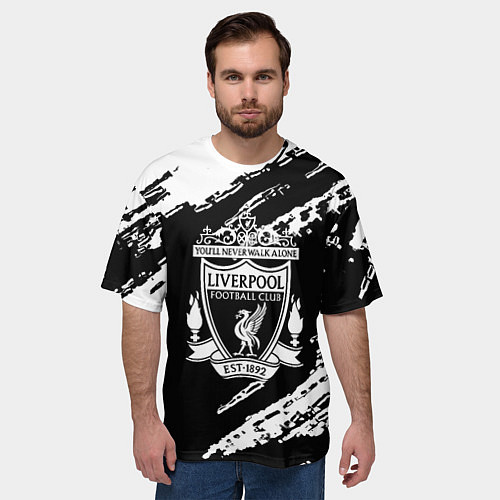 Мужская футболка оверсайз Liverpool белые краски текстура / 3D-принт – фото 3