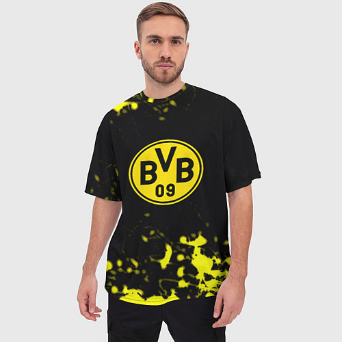 Мужская футболка оверсайз Borussia краски жёлтые / 3D-принт – фото 3