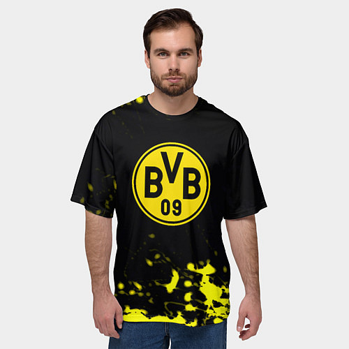 Мужская футболка оверсайз Borussia краски жёлтые / 3D-принт – фото 3