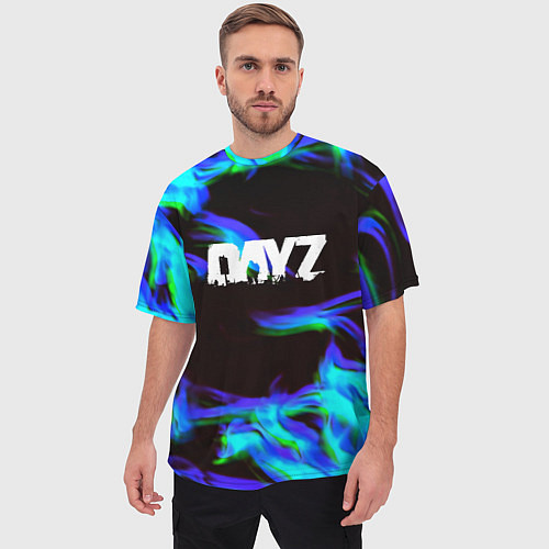 Мужская футболка оверсайз Dayz огонь синий / 3D-принт – фото 3