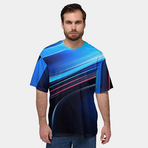 Мужская футболка оверсайз Синяя и черная абстракция геометрическая / 3D-принт – фото 3