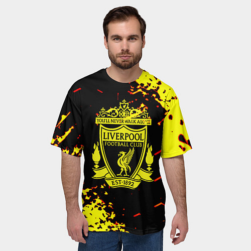 Мужская футболка оверсайз Liverpool жёлтые краски текстура / 3D-принт – фото 3