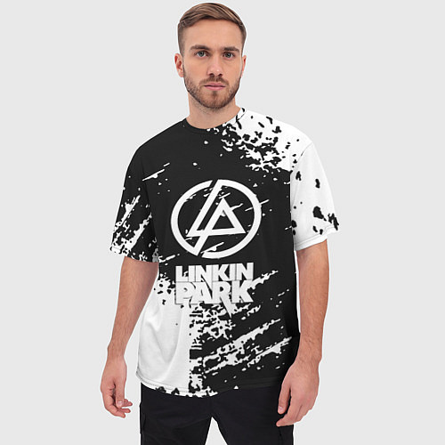Мужская футболка оверсайз Linkin park logo краски текстура / 3D-принт – фото 3