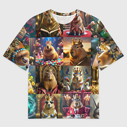 Мужская футболка оверсайз Коллаж капибара король в короне