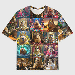 Футболка оверсайз мужская Коллаж много капибар в короне, цвет: 3D-принт