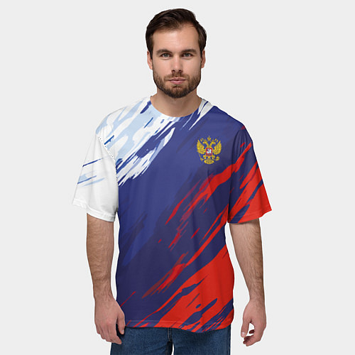 Мужская футболка оверсайз Россия Sport брызги красок триколор / 3D-принт – фото 3
