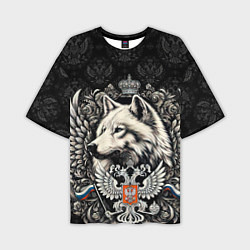 Футболка оверсайз мужская Русский волк и герб России, цвет: 3D-принт