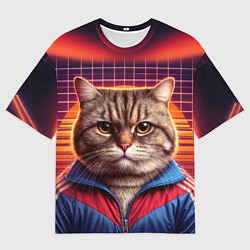 Футболка оверсайз мужская Полосатый кот в спортивном костюме, цвет: 3D-принт