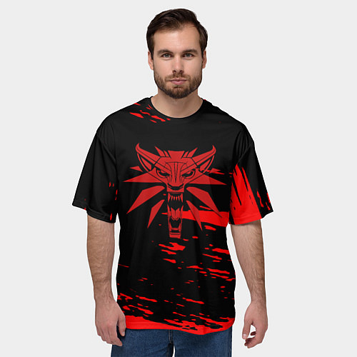 Мужская футболка оверсайз The witcher лого ведьмака краски / 3D-принт – фото 3