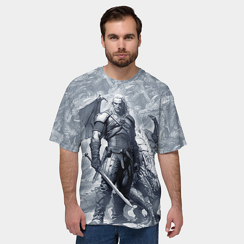 Мужская футболка оверсайз The Witcher and dragon - hand drawn style / 3D-принт – фото 3