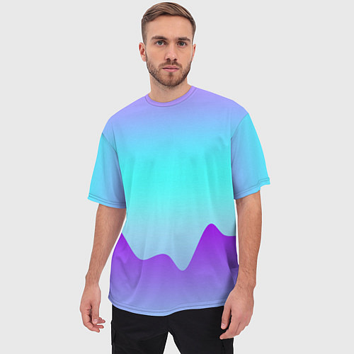 Мужская футболка оверсайз Светлый градиент с волнистым сиреневым узором / 3D-принт – фото 3