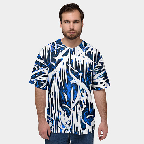 Мужская футболка оверсайз Белый и синий узор / 3D-принт – фото 3