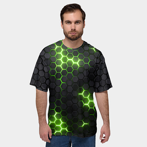 Мужская футболка оверсайз Неоновый зеленый / 3D-принт – фото 3