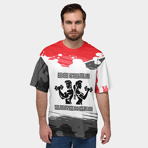 Мужская футболка оверсайз Сила и красота / 3D-принт – фото 3