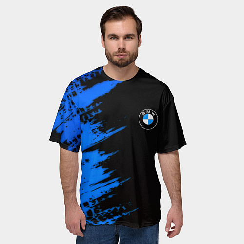 Мужская футболка оверсайз BMW краски синие / 3D-принт – фото 3