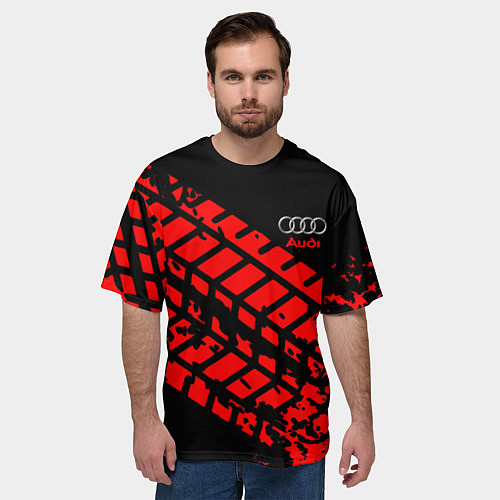 Мужская футболка оверсайз AUDI краски текстура шины / 3D-принт – фото 3