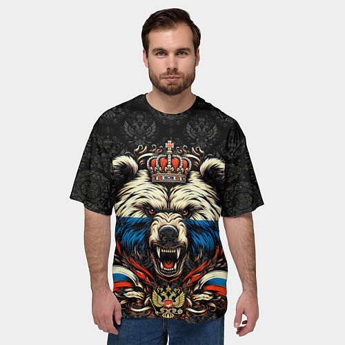 Мужская футболка оверсайз Русский медведь с короной / 3D-принт – фото 3