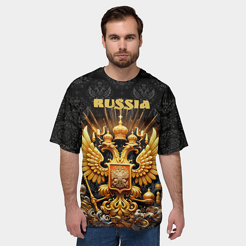 Мужская футболка оверсайз Russia gold / 3D-принт – фото 3