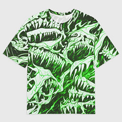 Мужская футболка оверсайз Белые клыки на зелёном фоне