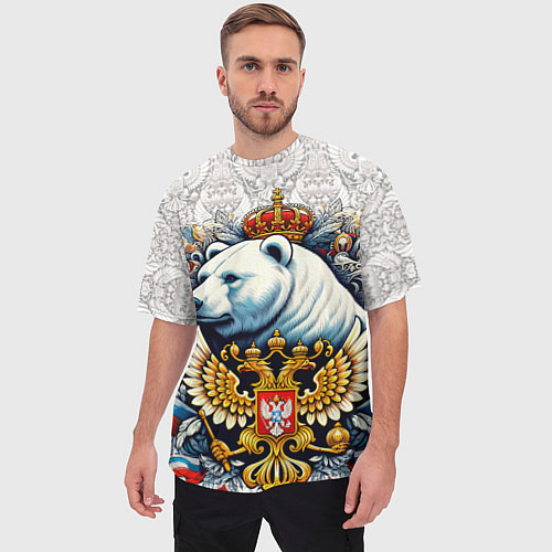 Мужская футболка оверсайз Белый медведь с короной / 3D-принт – фото 3