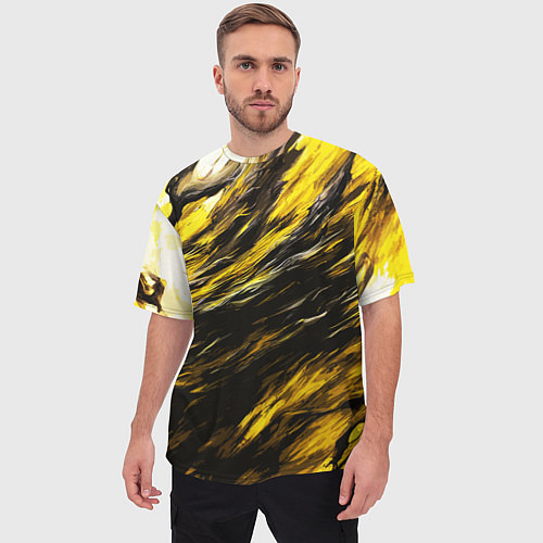 Мужская футболка оверсайз Чёрная и жёлтая буря / 3D-принт – фото 3