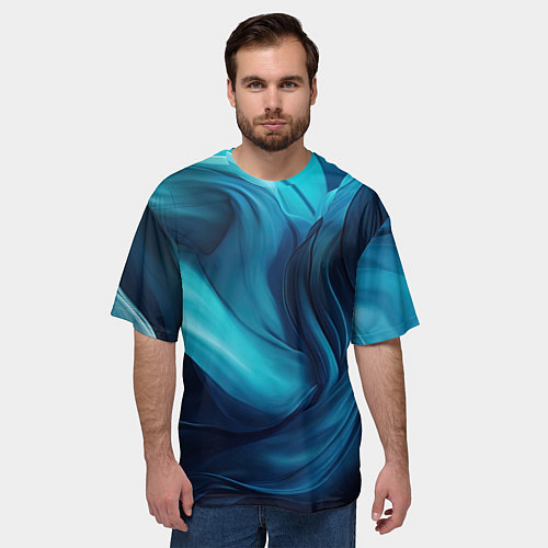 Мужская футболка оверсайз Синяя абстракция в виде волн / 3D-принт – фото 3