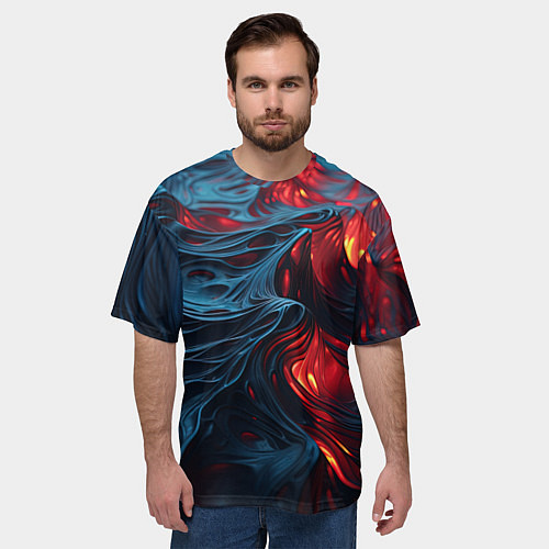 Мужская футболка оверсайз Яркая волнистая абстракция / 3D-принт – фото 3