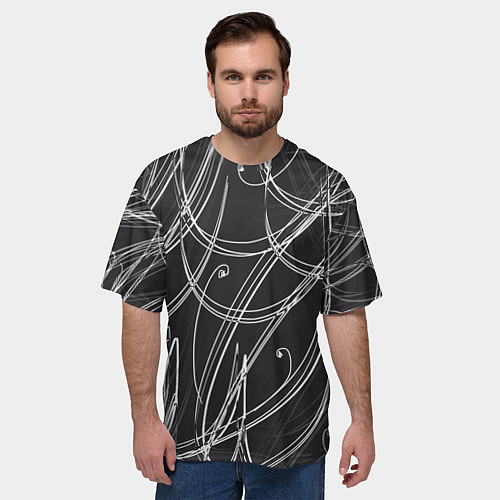 Мужская футболка оверсайз Черно-белые завитки / 3D-принт – фото 3