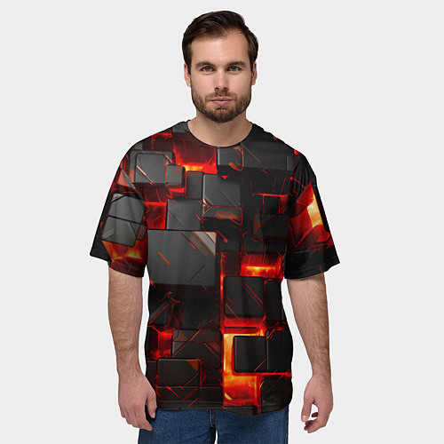 Мужская футболка оверсайз Неоновые квадратики / 3D-принт – фото 3