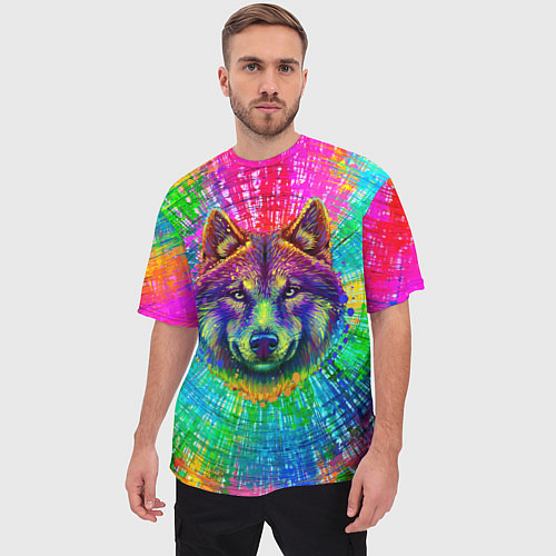Мужская футболка оверсайз Цветной волк / 3D-принт – фото 3