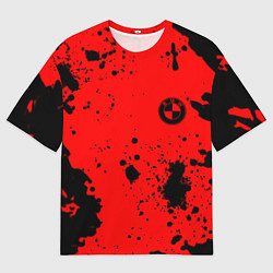 Футболка оверсайз мужская BMW краски текстура красный, цвет: 3D-принт