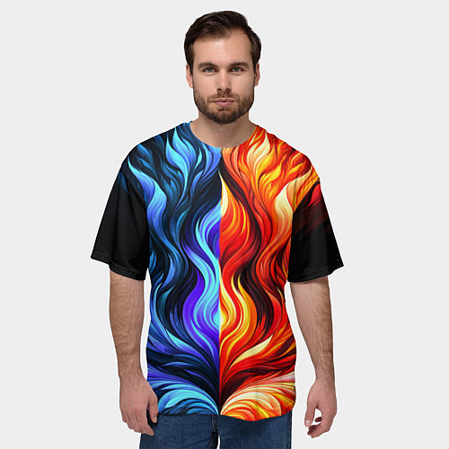 Мужская футболка оверсайз Два огня / 3D-принт – фото 3