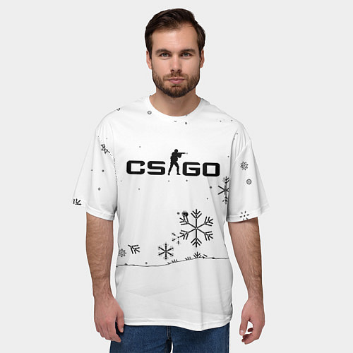 Мужская футболка оверсайз Cs go зимний стиль лого / 3D-принт – фото 3