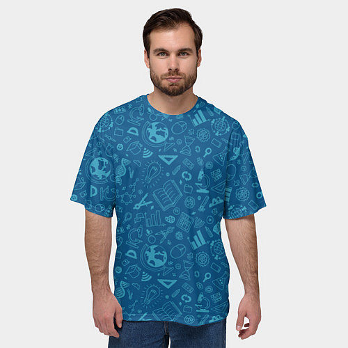 Мужская футболка оверсайз Школьный синий паттерн / 3D-принт – фото 3