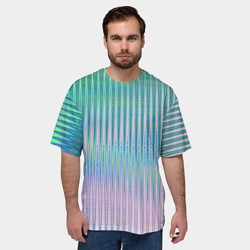 Мужская футболка оверсайз Голографический эффект светлых тонов полос / 3D-принт – фото 3