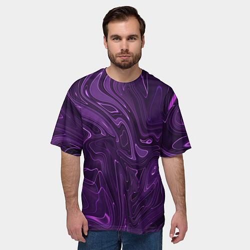 Мужская футболка оверсайз Абстакция на темно фиолетовом / 3D-принт – фото 3
