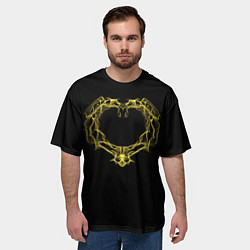 Футболка оверсайз мужская Сердце желтыми энергетическими линиями на черном, цвет: 3D-принт — фото 2