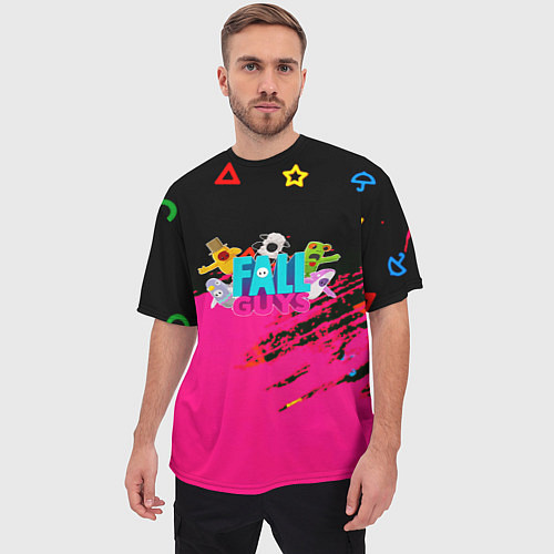 Мужская футболка оверсайз Fall Guys kids color / 3D-принт – фото 3